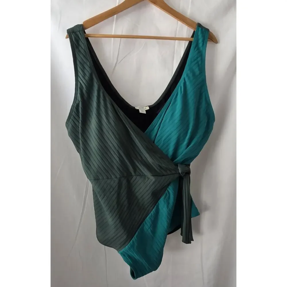Sundance Emi Wrap Swimsuit Two-Tone Green Teal XXL NWOT